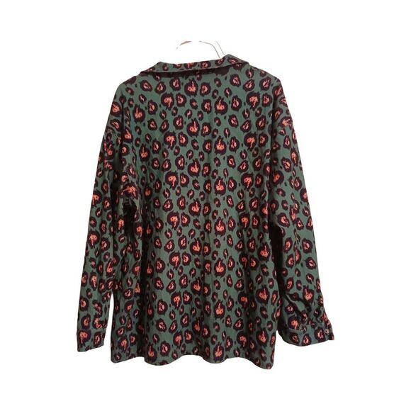 Layerz Snap Botton Up Long Sleeve Shirt Women's 2XL Green Pink Leopard Print - Picture 2 of 5